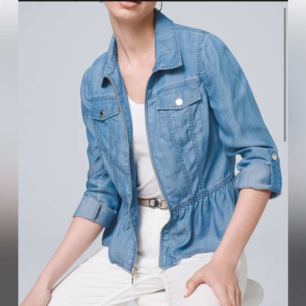 White House Black Market Denim Zip-Front Peplum Jacket Size XLP